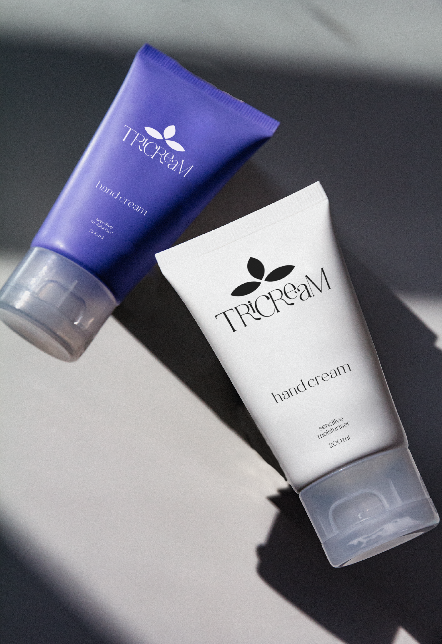 tricream brand purple and white packaging design 