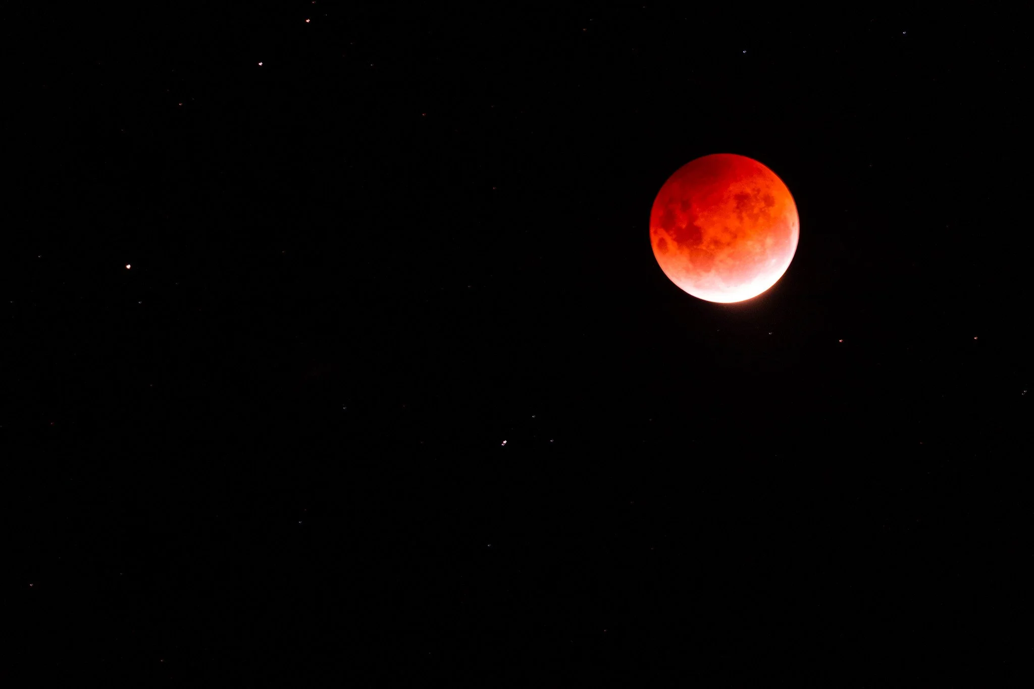 Mount Maunganui photographer Lou Lou B Photo captures stunning image of the November 2021 Micro Full Moon Lunar Eclipse. The moon is a brilliant red and orange against the black night sky.