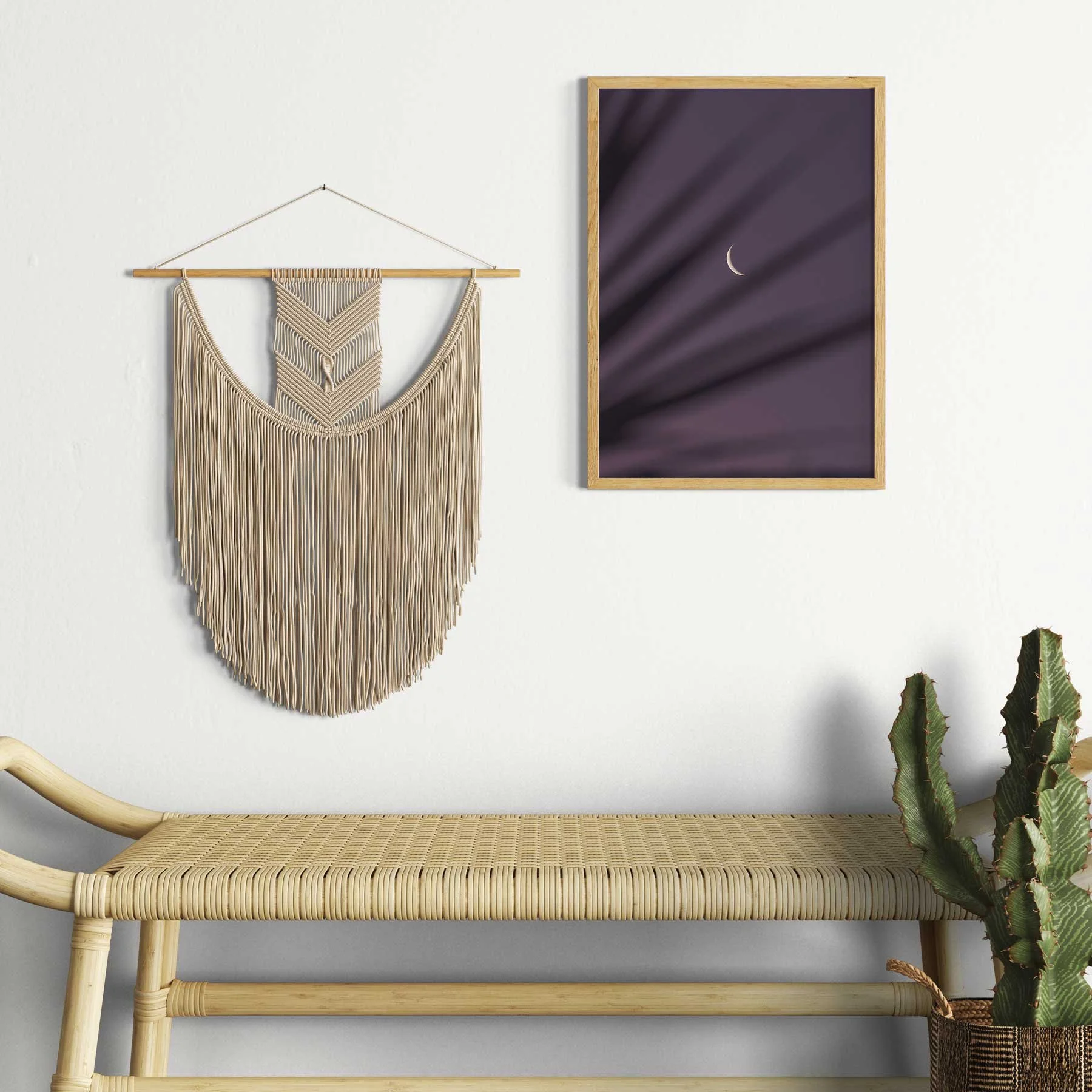 Surf Girl New Zealand Moon and Palm Tree Photography Print in Boho Style Home