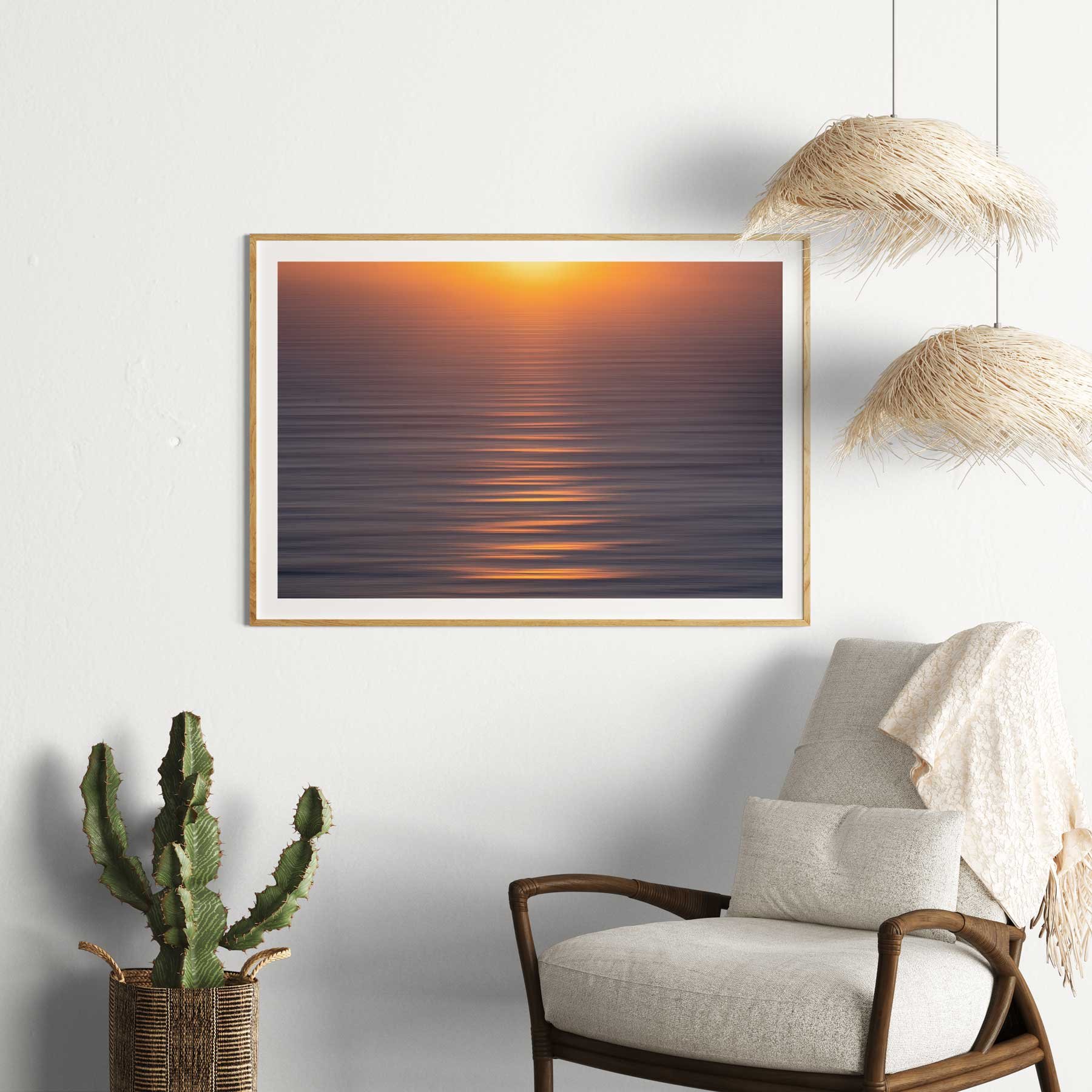 Slow Shutter Sunrise Beach Landscape Photography Print in Boho Lounge New Zealand
