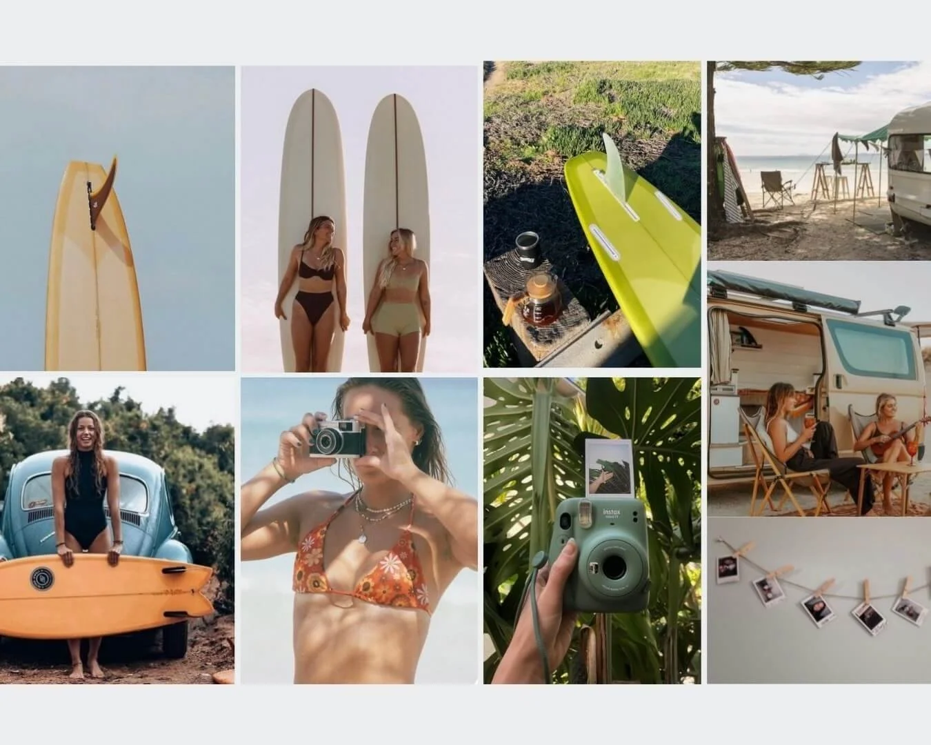 Surf lifestyle mood board for making a brand photography campaign shot list