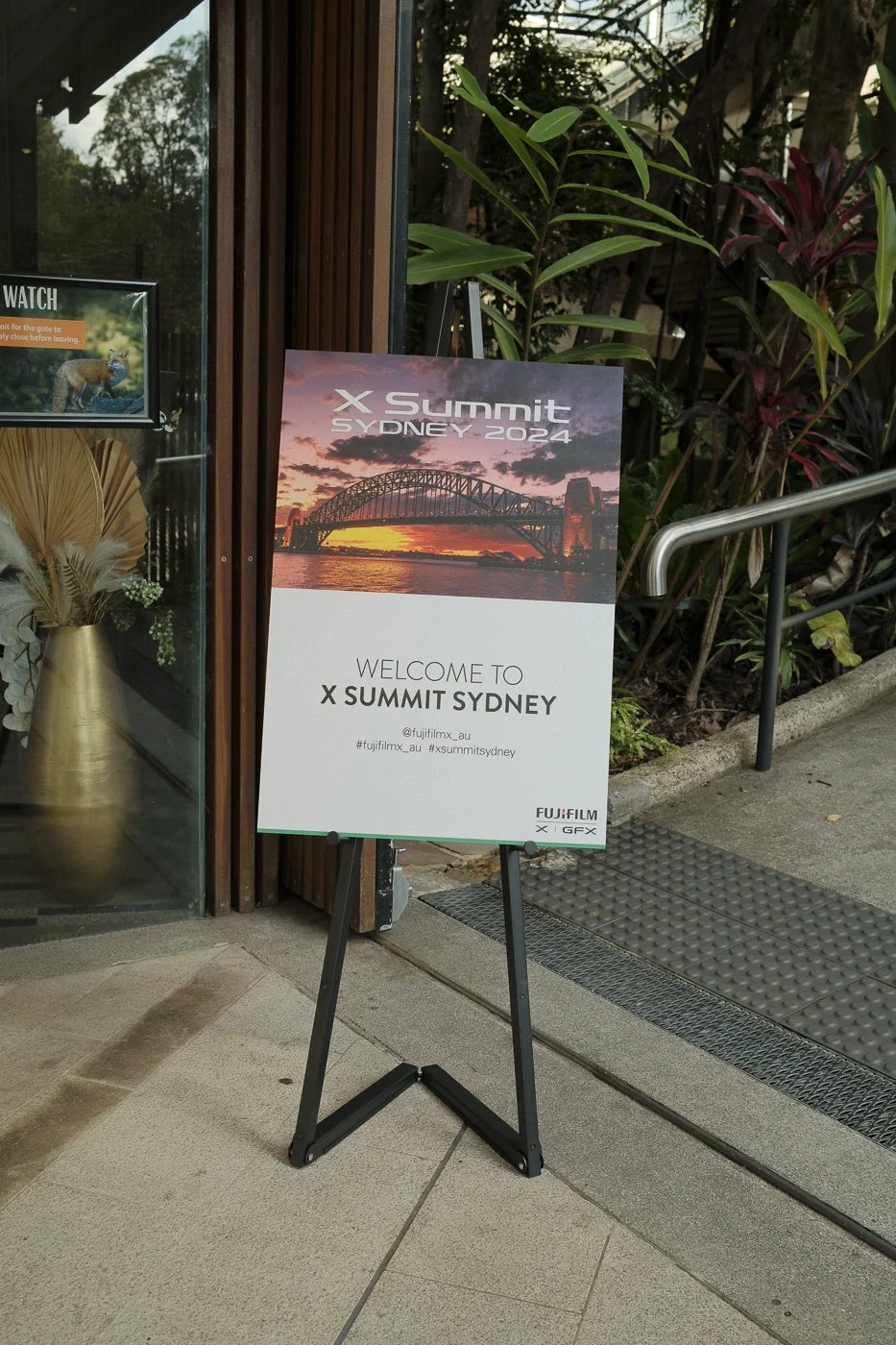 Welcome sign for Fujifilm X Summit Sydney 2024 at the Fujifilm X-T50 global launch venue