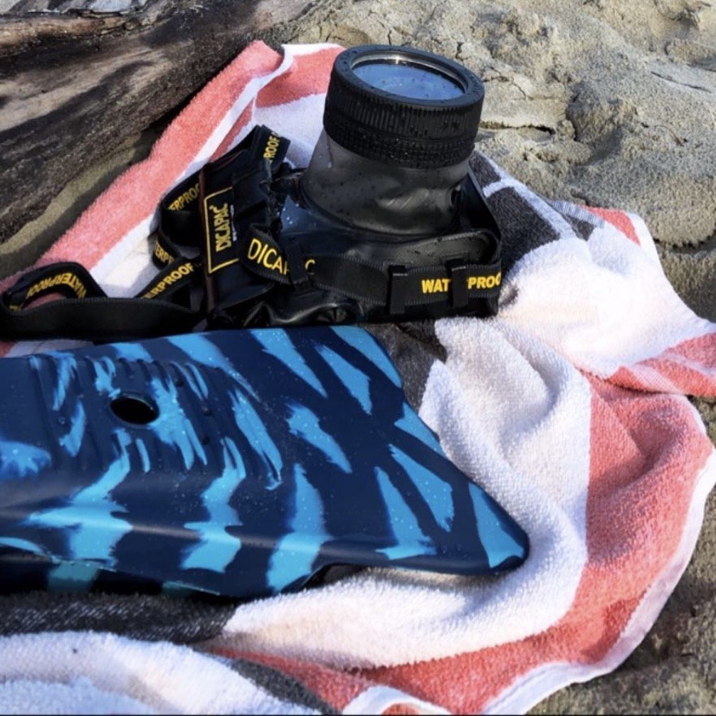 Beginner waterproof camera dry bag used before upgrading to a proper surf housing