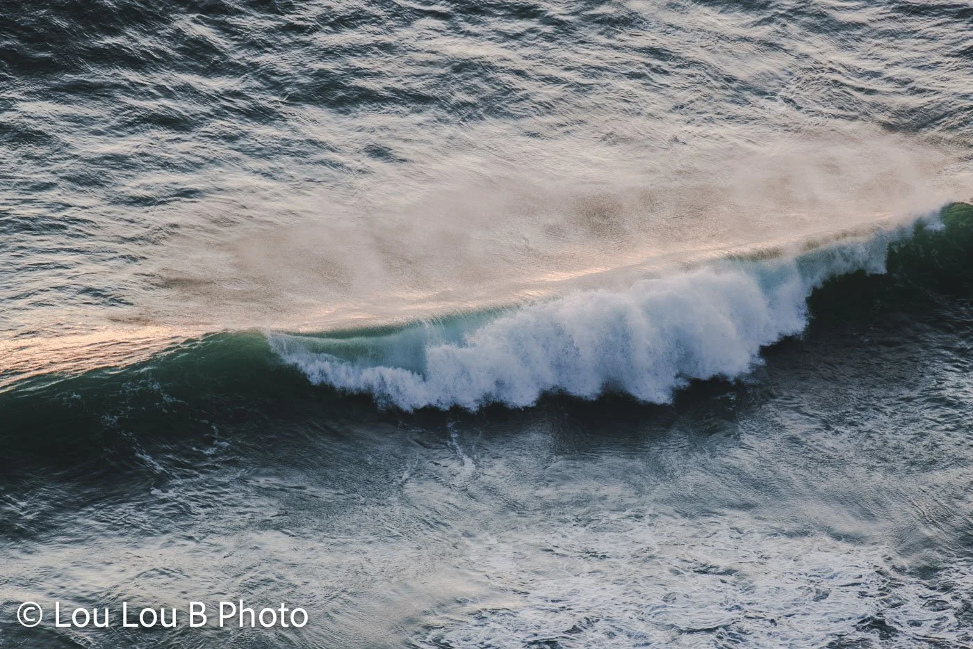 Breaking ocean wave illuminated by warm morning light at Mount Maunganui