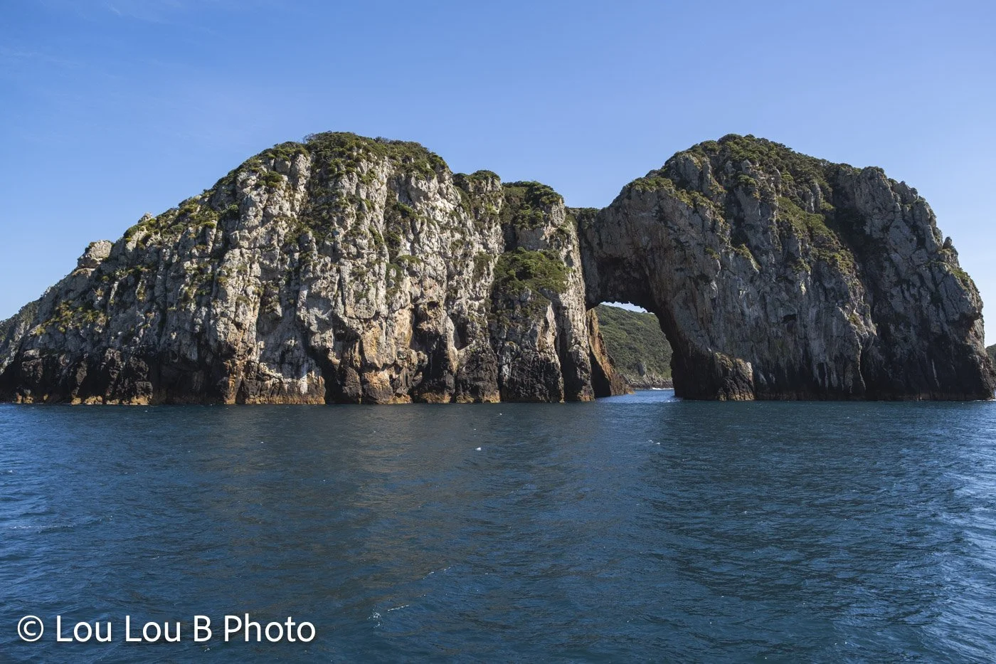 Rocky island and sea arch at the Poor Knights Islands, Northland, New Zealand