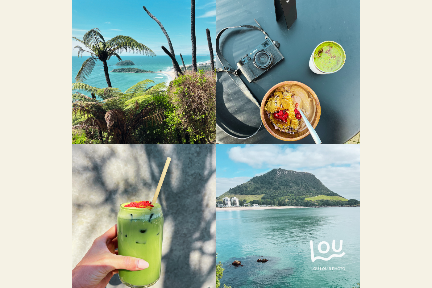 Smoothie bowls, matcha drinks and views of Mauao at Soul Bowl café in Mount Maunganui New Zealand