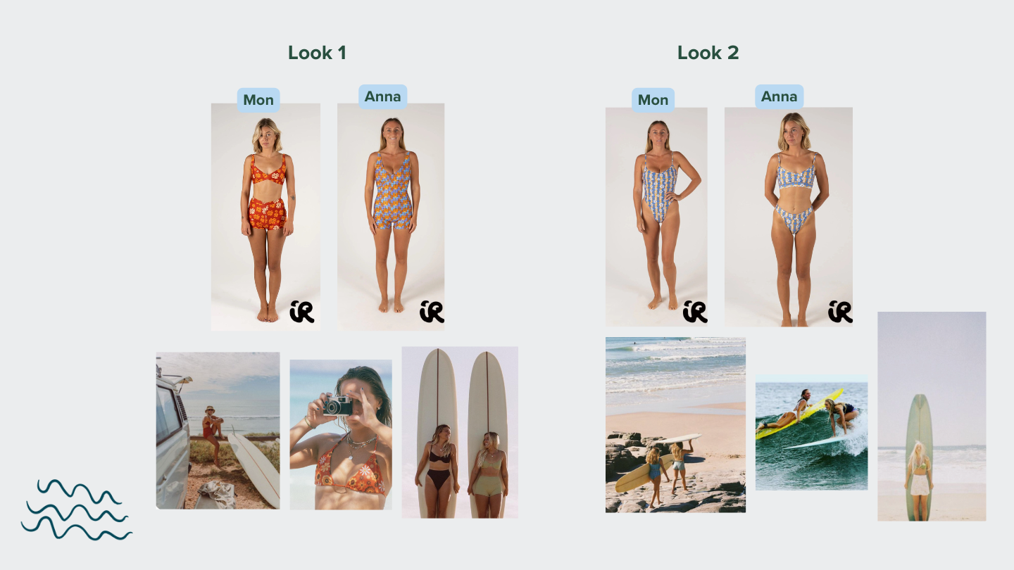 styling plan created from a brand photography mood board showing wardrobe direction for nostalgic surf photoshoot looks