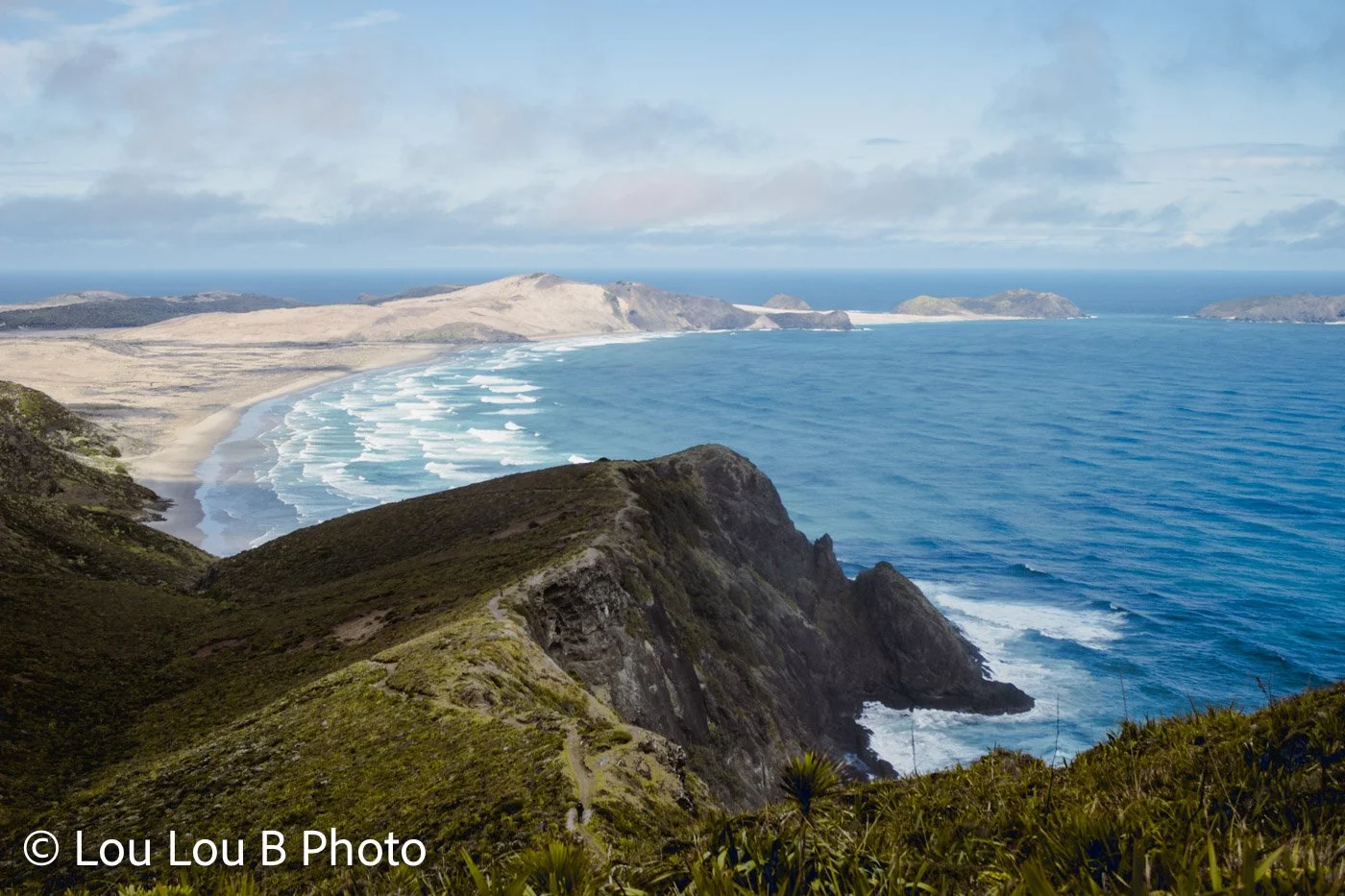 Cape Reinga coastline and turquoise ocean viewed from the headland, Northland, New Zealand