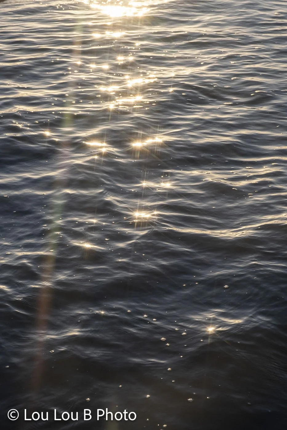 Sunlight sparkling across gently rippled ocean water in warm silver and gold tones.