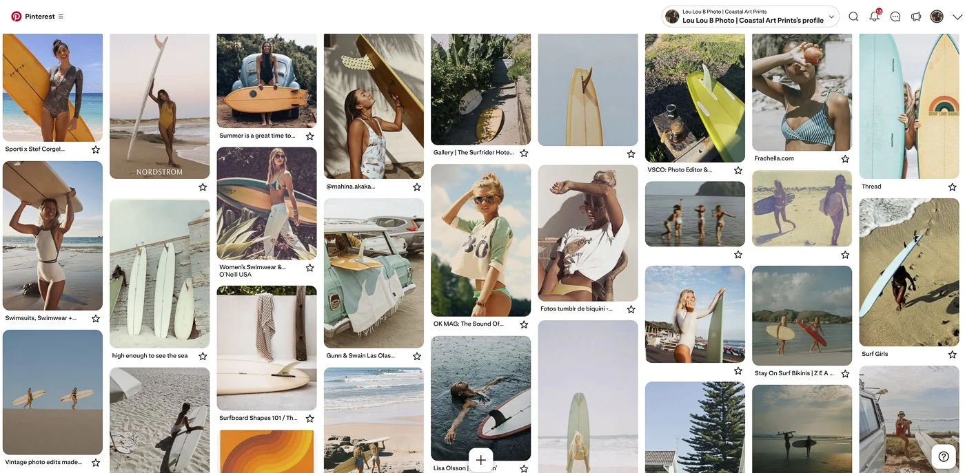 Pinterest research board used to collect visual references for a brand photography mood board planning phase