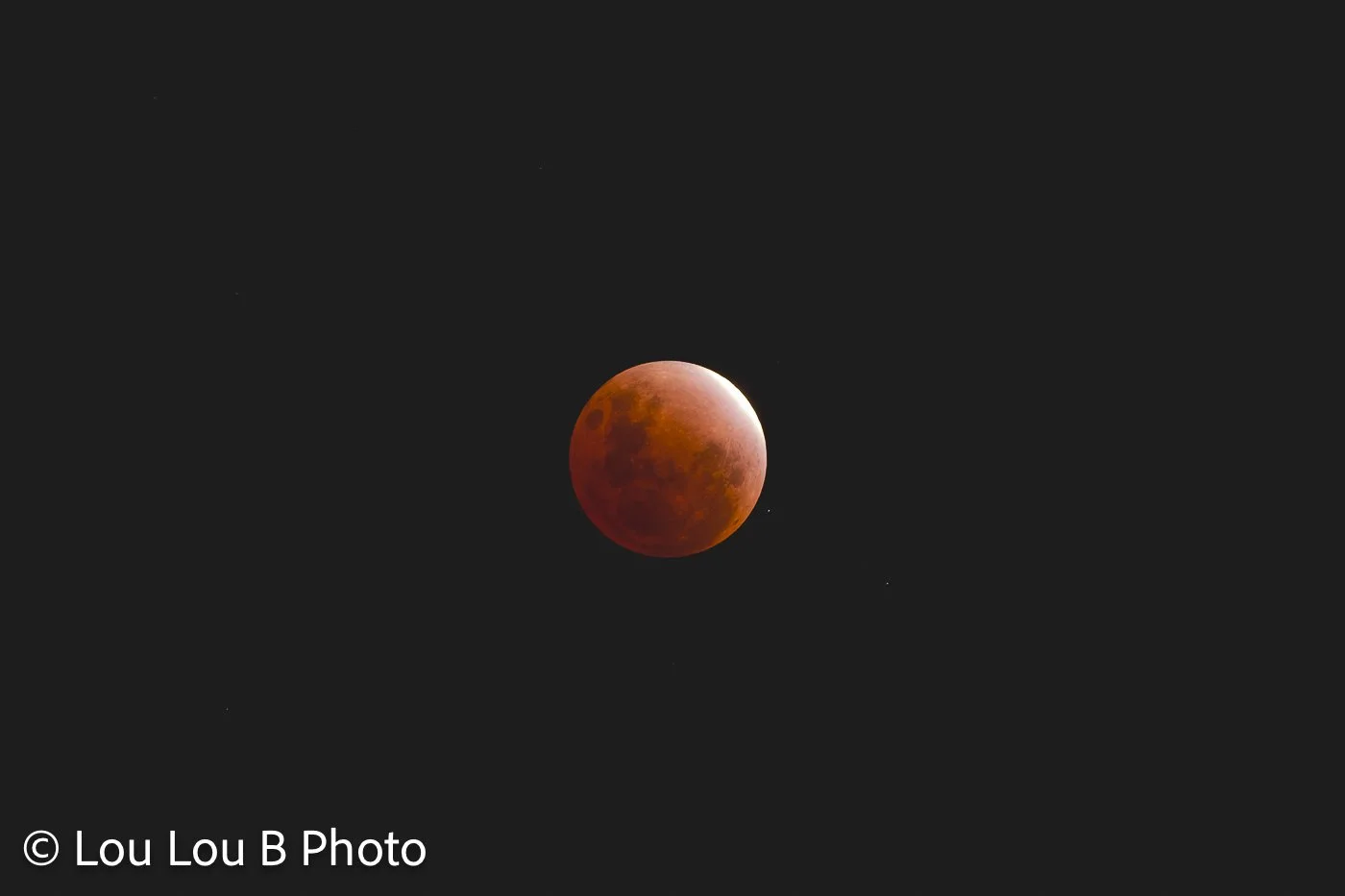 Blood moon during a lunar eclipse, partially illuminated against a dark night sky.