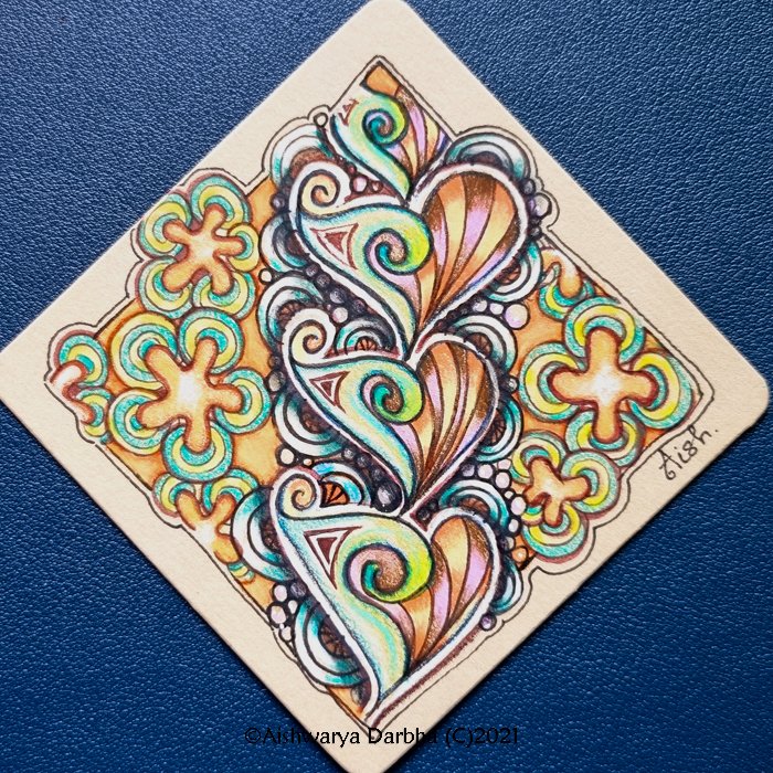 Tangle Heartfelt using just color pencils and micron pens