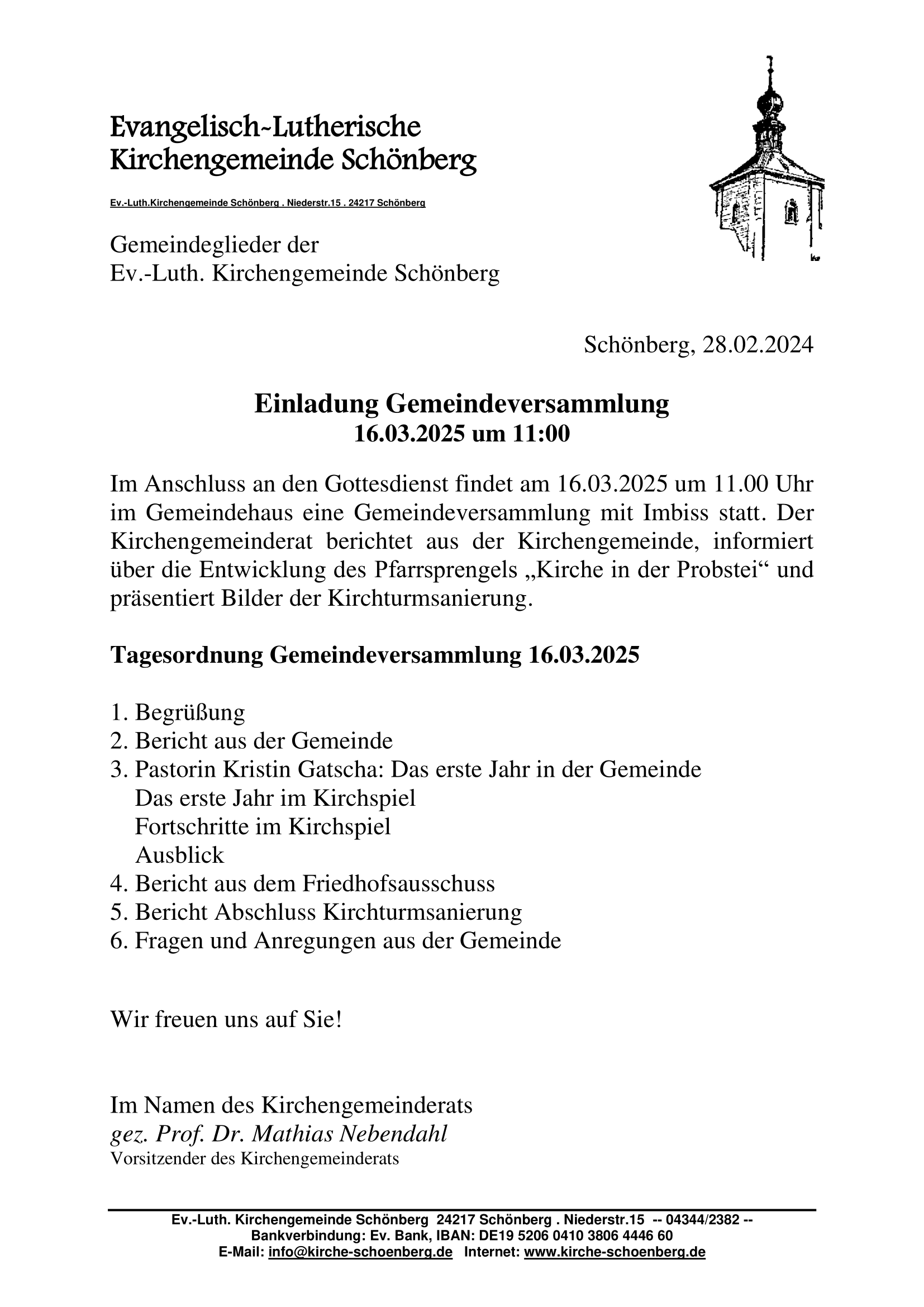 Einladung zur Gemeindeversammlung am 16.03.