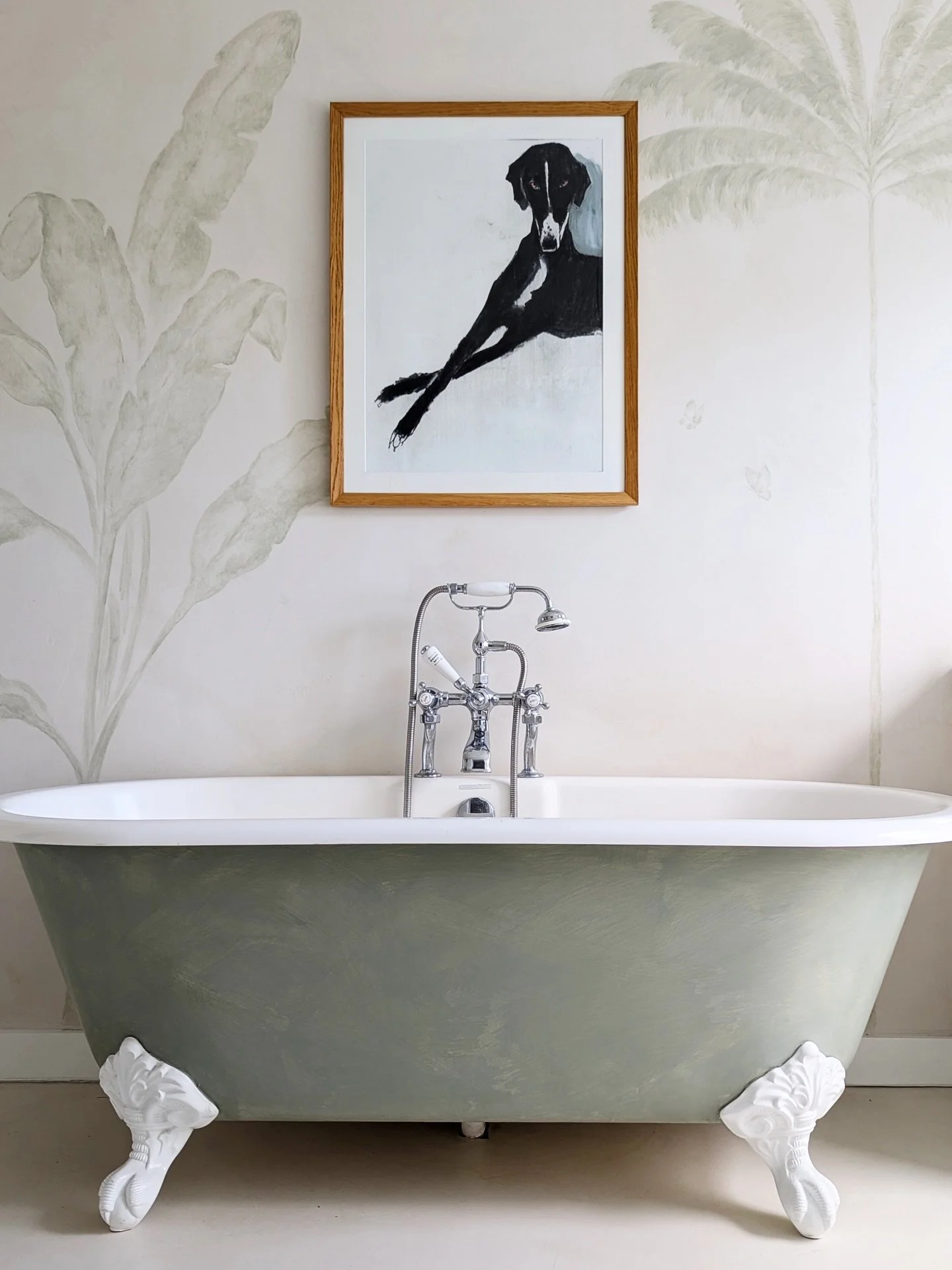 A soft &amp; textural tropical bathroom
&bull;
This was a really lovely commission and this bathroom was just one area in which the client envisaged a subtle tropical escapism; something lightweight and light-hearted to bring narrative and ambience. 