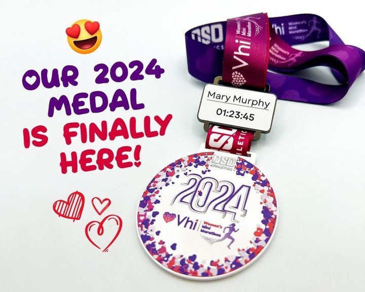 🏅 Exciting Medal Reveal! 🏅 Get ready to wear your accomplishment proudly at this year's Vhi Women's Mini Marathon! 

We're thrilled to partner with iTab once again, offering you the chance to your medal uniquely yours with your name, time, or a spe