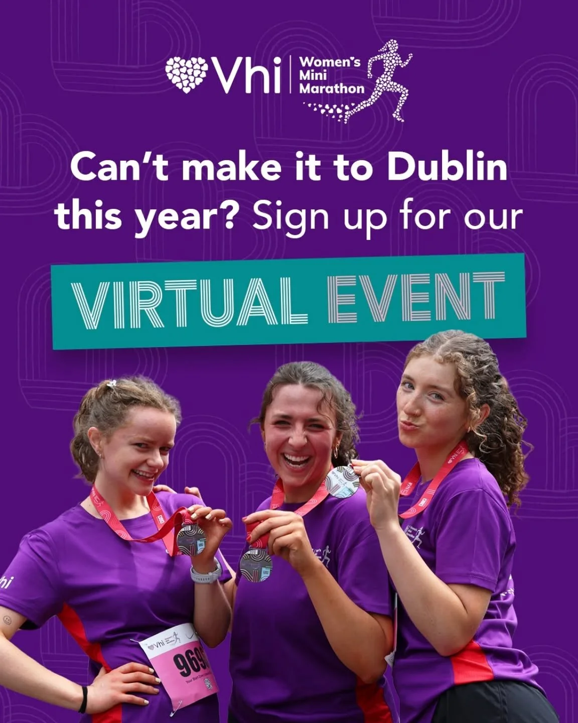 The Vhi Virtual Women&rsquo;s Mini Marathon lets you walk, jog or run your 10K wherever you are in the world 💜🏃&zwj;♀️

Whether it&rsquo;s your local park, your neighbourhood streets, or your favourite scenic route, you can complete the distance in