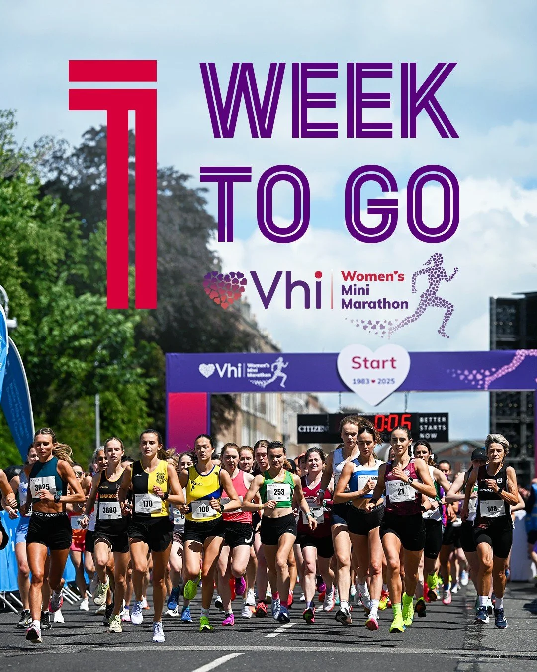AHHHH JUST ONE WEEK TO GO!!! 💜🏃&zwj;♀️🎉

This time next week, tens of thousands of women will be taking on the Vhi Women&rsquo;s Mini Marathon together. 

The excitement is so REAL!!! 🙌

#VhiWMM #BestTimeEver