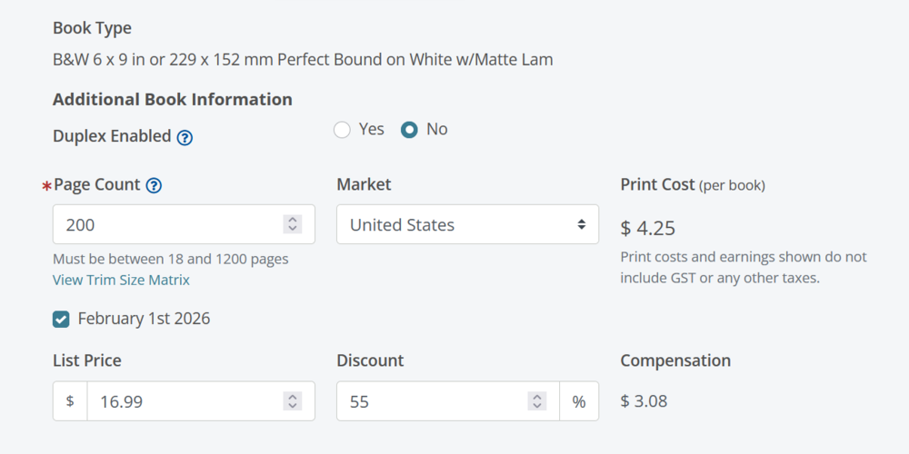 IngramSpark print cost calculator and royalties