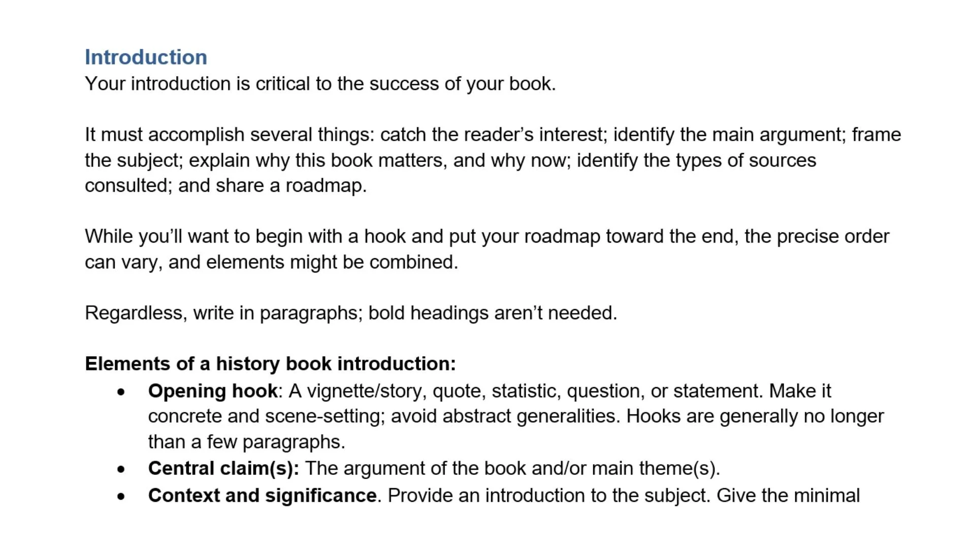 Screenshot of nonfiction book outline template on how to write history book