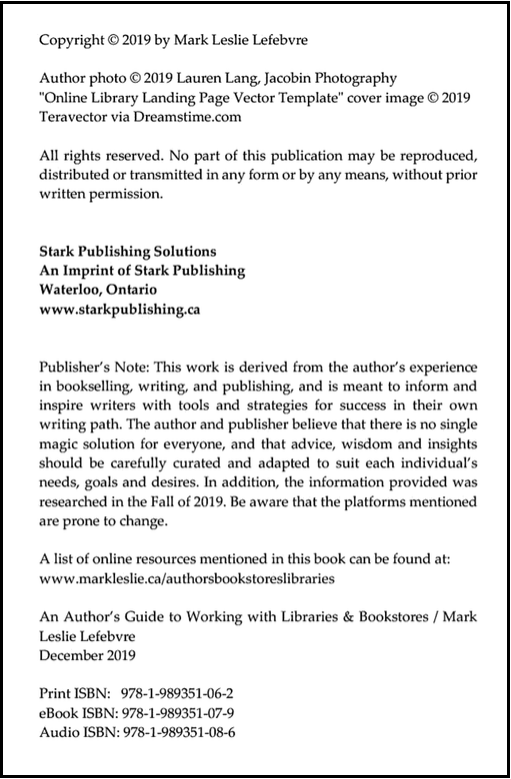 A sample copyright page showing standard publishing details, including the copyright notice, rights statement, publication information, and ISBNs.