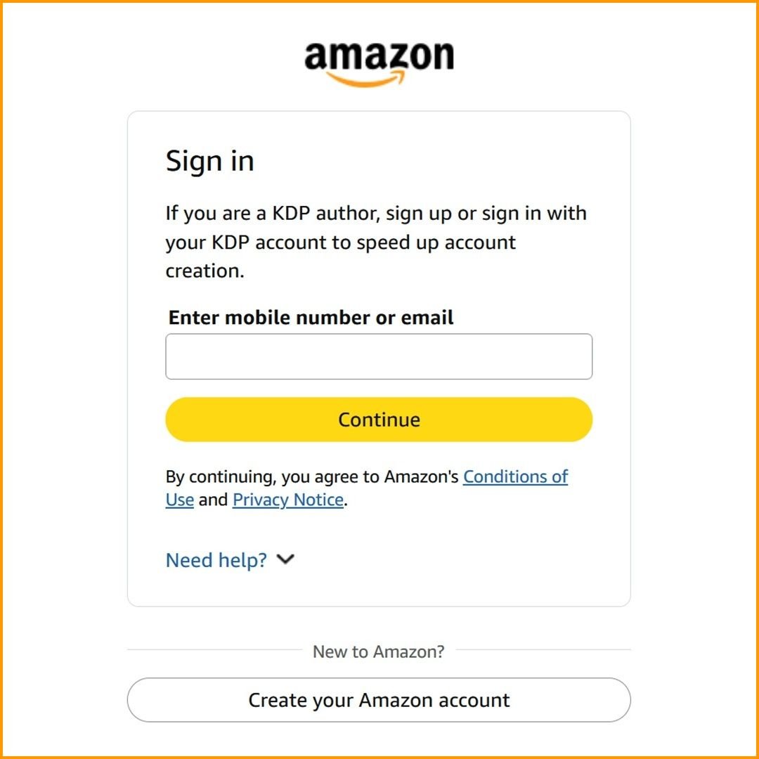 How to edit an Amazon author page step by step, starting with the login. Screenshot of login page.