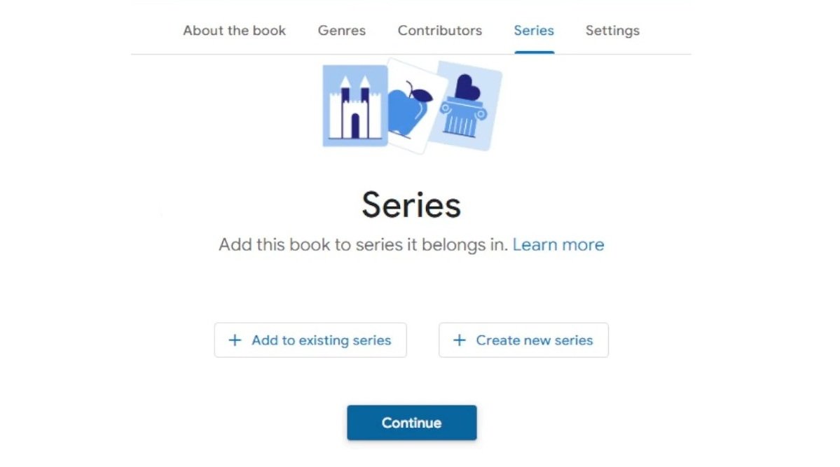 Google Play Books Partner Center series tab