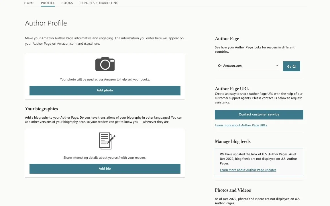 How to edit Amazon Author Profile, a screenshot of when you edit amazon author profile and bio.