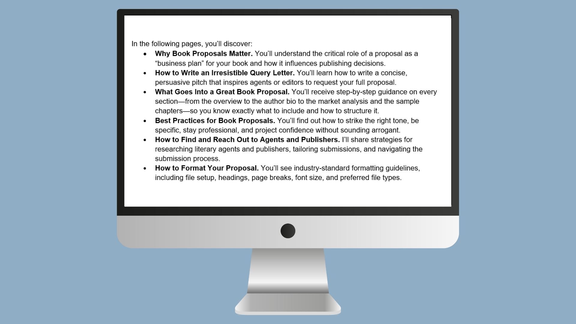 a mockup of what the nonfiction book proposal template looks like on a computer screen.