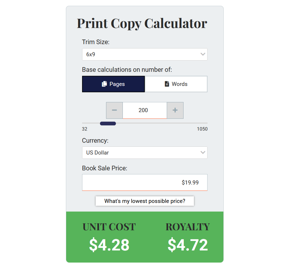 Draft2Digital royalties calculator print books