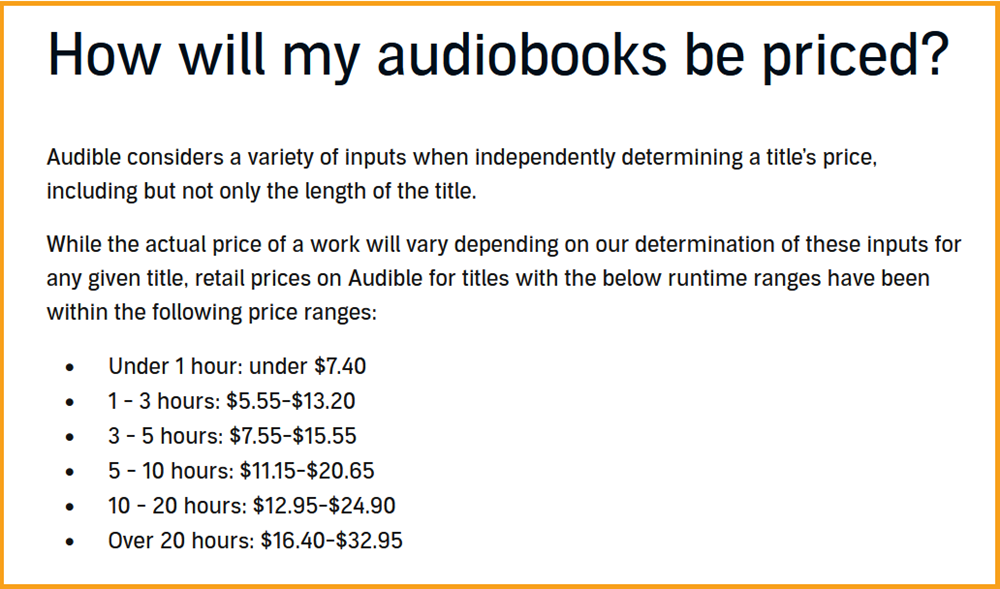 acx audiobook pricing for authors