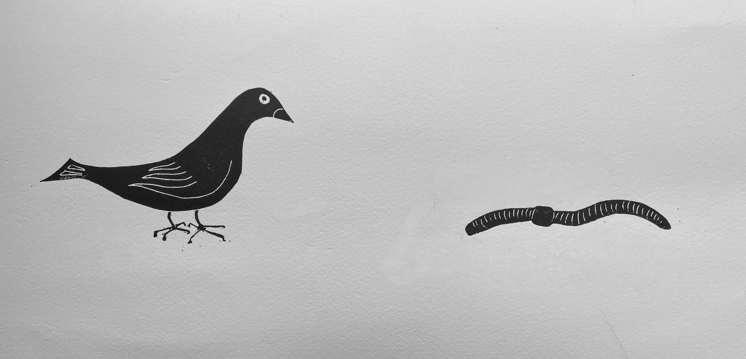 The bird sees the worm. It wants to eat the worm. The worm creates the soil bringing down the seeds extcreted by the bird.
