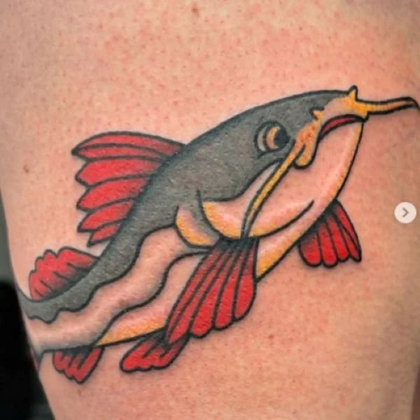 cartoon tattoo of redtail catfish south america