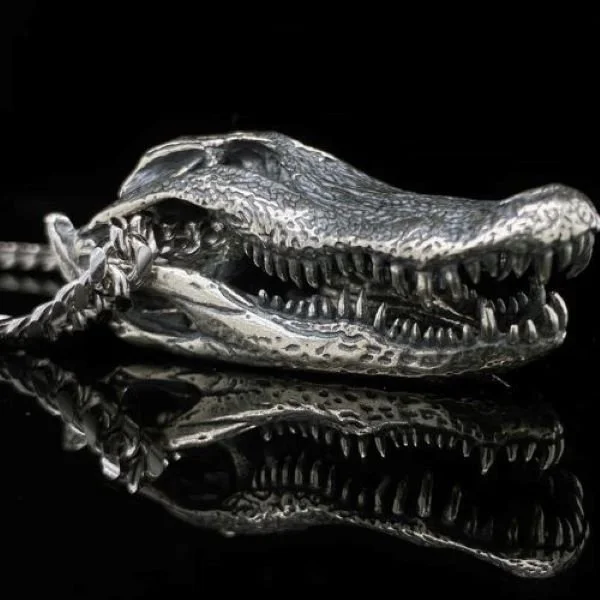 Alligator Jesus realistic skull pendant