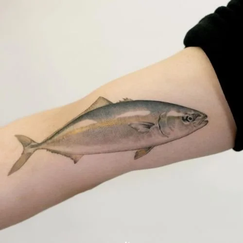 realistic yellowtail fish tattoo