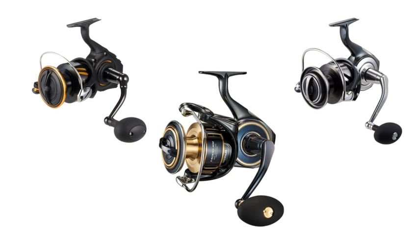 Selection of three Daiwa Saltwater spinning reels at various price points