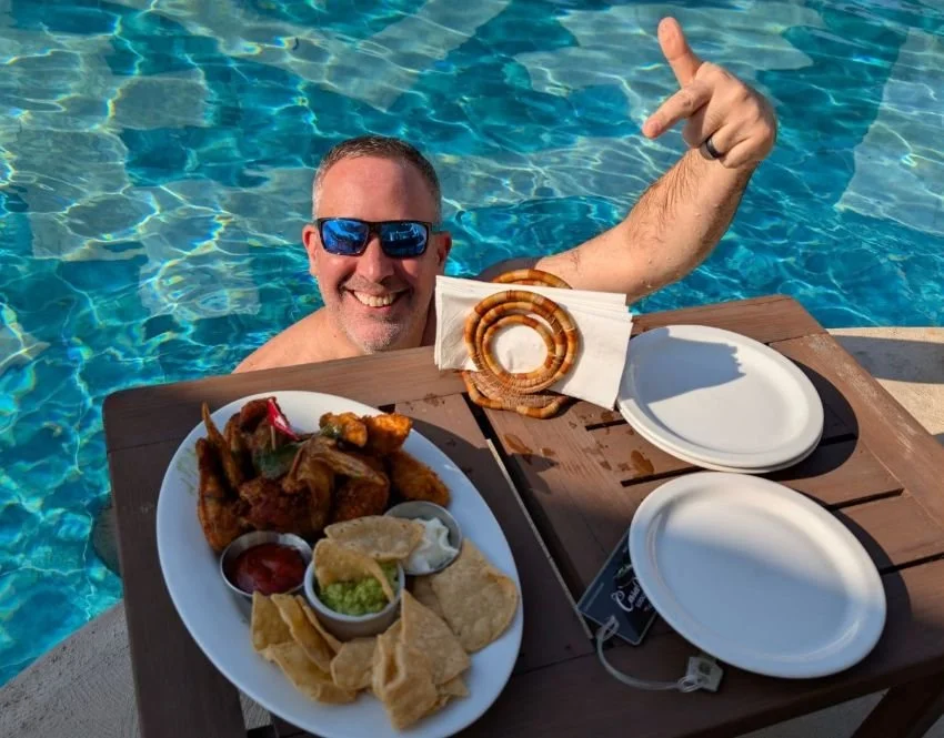 Appetizers in the pool at Casa Vieja fishing lodge