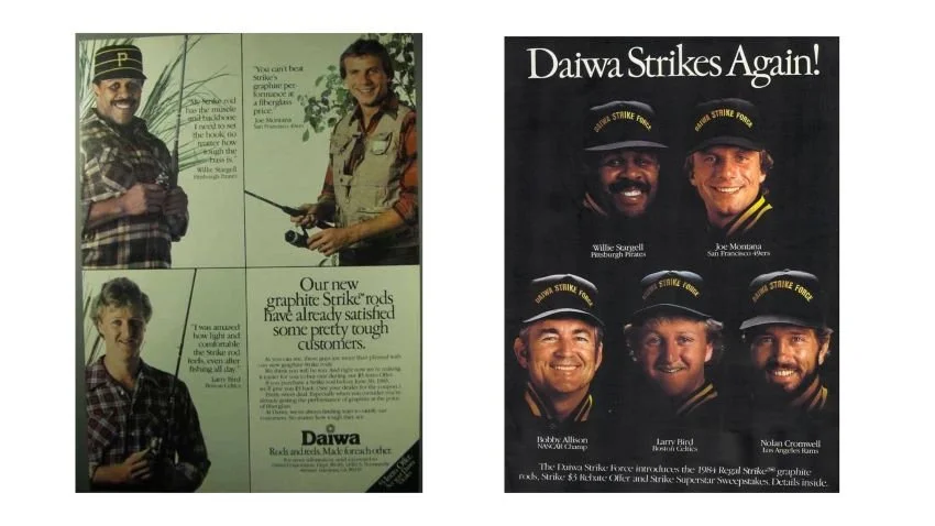 Old Daiwa ads featuring professional athletes including Joe Montana