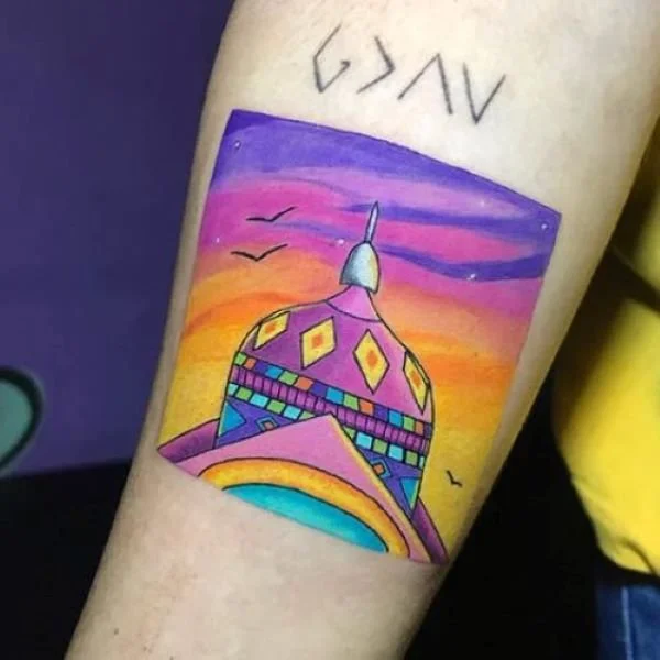 Colorful tattoo of Manaus Opera House