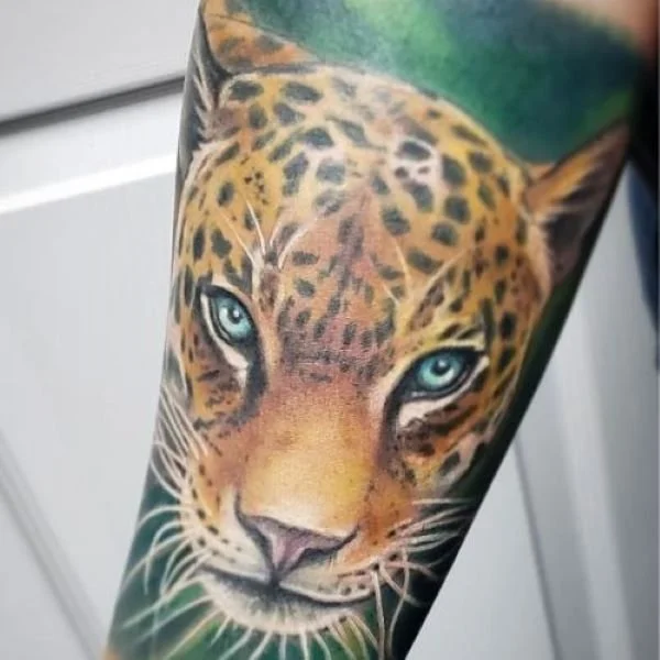 full color tattoo big cat jaguar