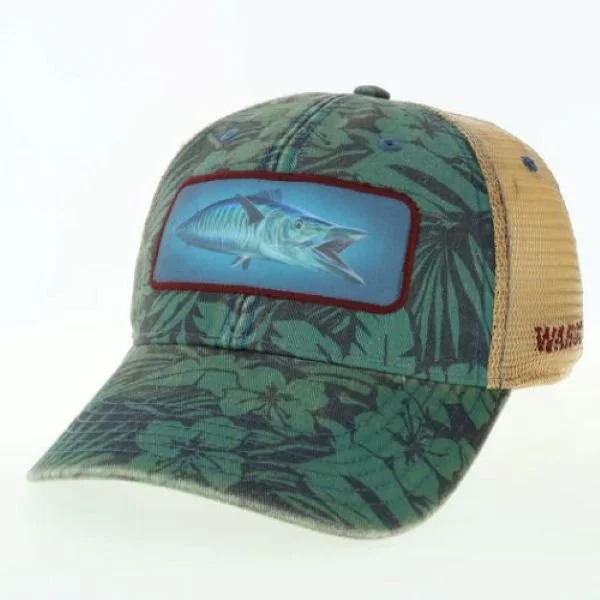 Muskie Lounge Wahoo Patch Hat palms pattern