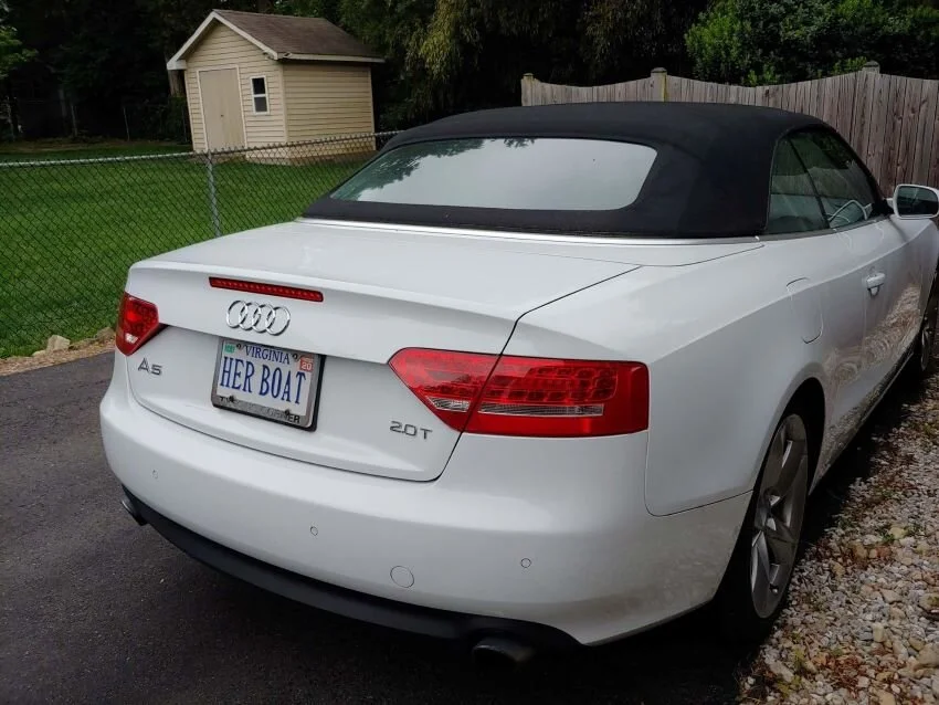 Hanna's Audi A5 with vanity license plate her boat