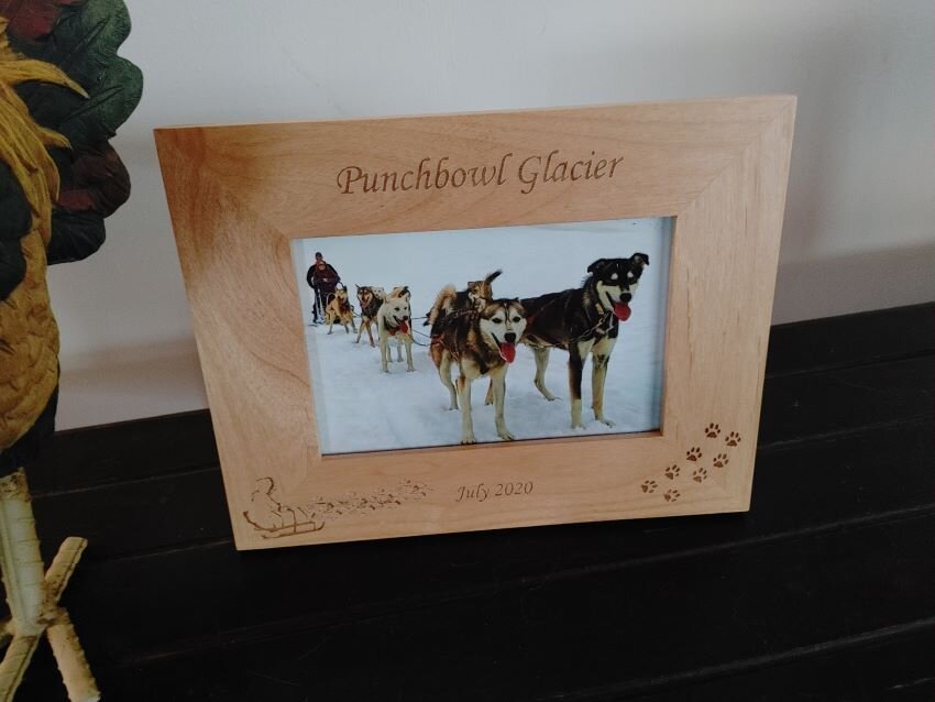 Customized dogsledding picture frame from a trip to Girdwood Alaska in 2020