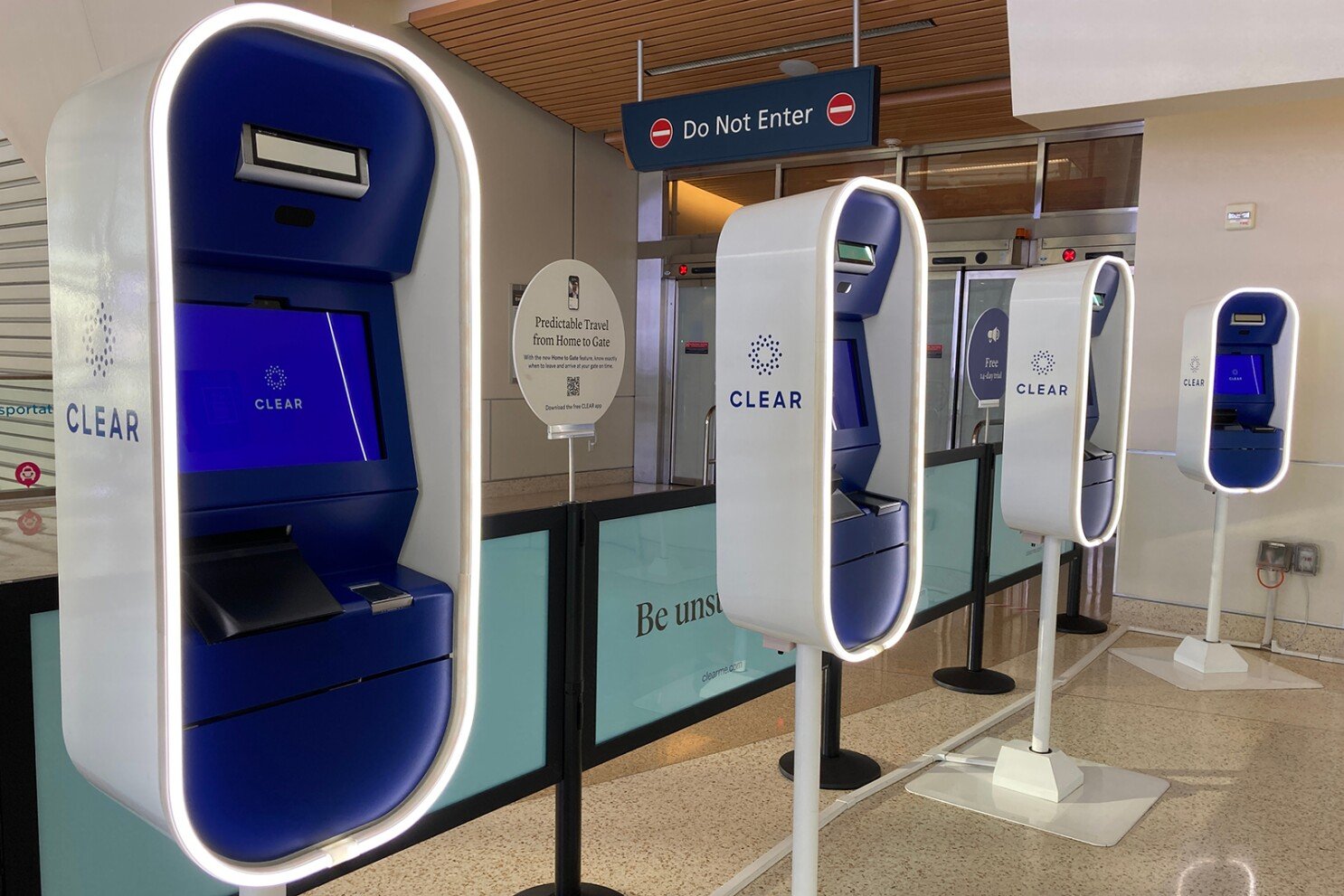  Clear Secure Kiosks at the departure terminal of Norman Y. Mineta San Jose International Airport - San Jose, California, USA - 2022 