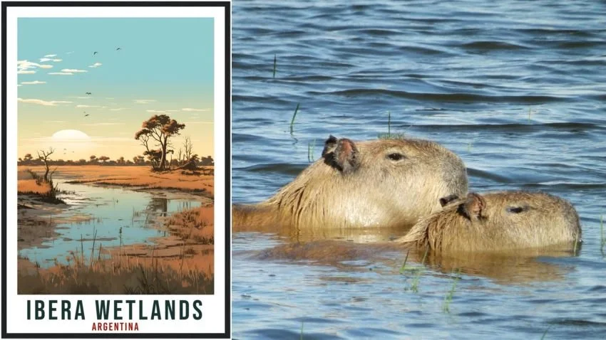 Capybaras swimming in Ibera Wetlands Argentina