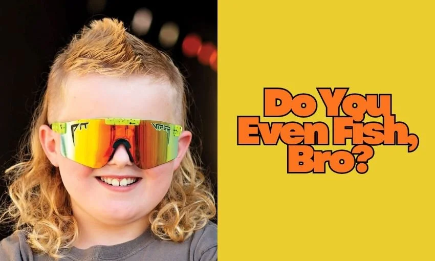 Kid with a great mullet on a yellow background fishing