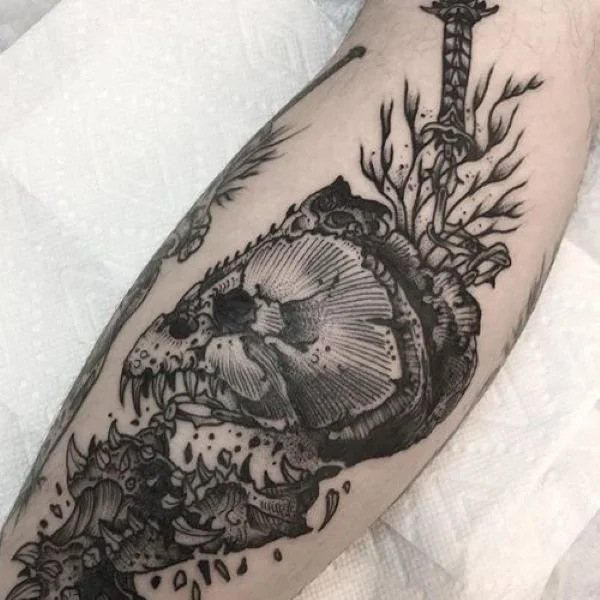 Tigerfish tattoo skull