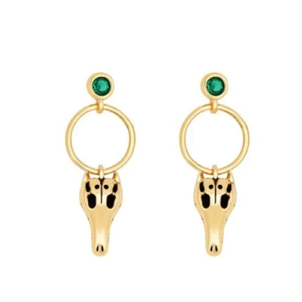 Little Rooms Alligator Skull Gold Earrings