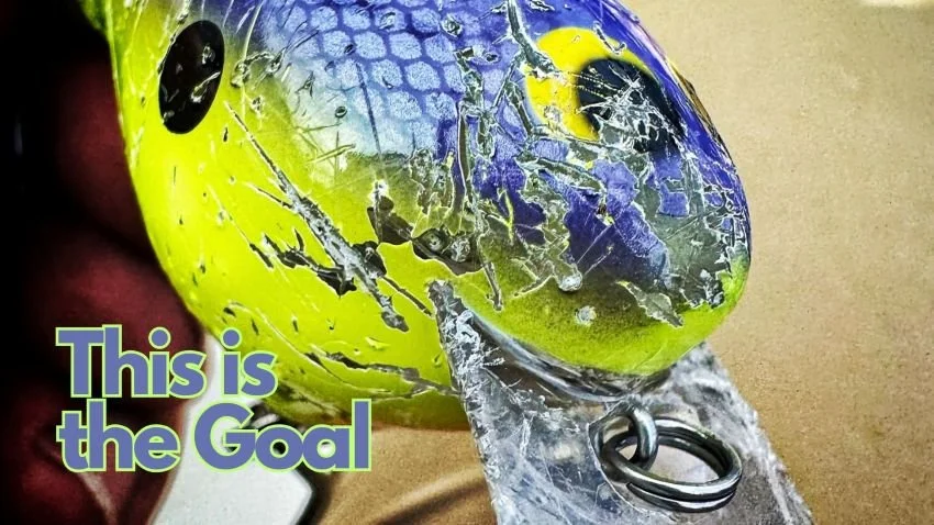 scuffed up shimano macbeth 75 crankbait chartreuse purple