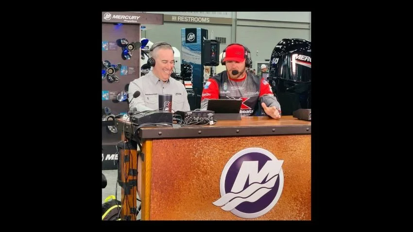 Pete Robbins and Caleb Sumrall hosting BASS Live Mix at the 2024 Bassmaster Classic in Tulsa