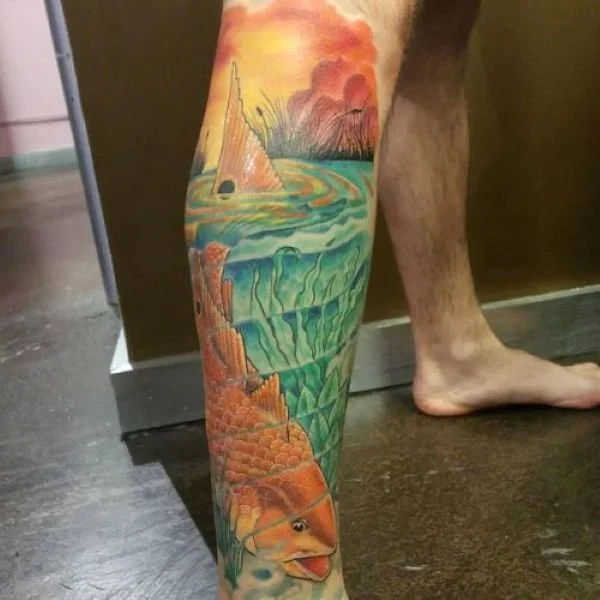 redfish tattoo calf and ankle
